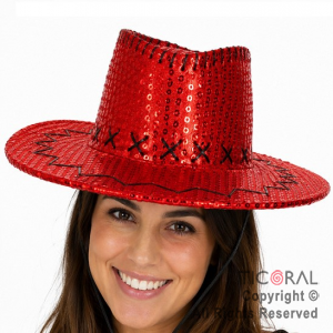 SOMBRERO COWBOY LENTEJUELA ROJO X 1